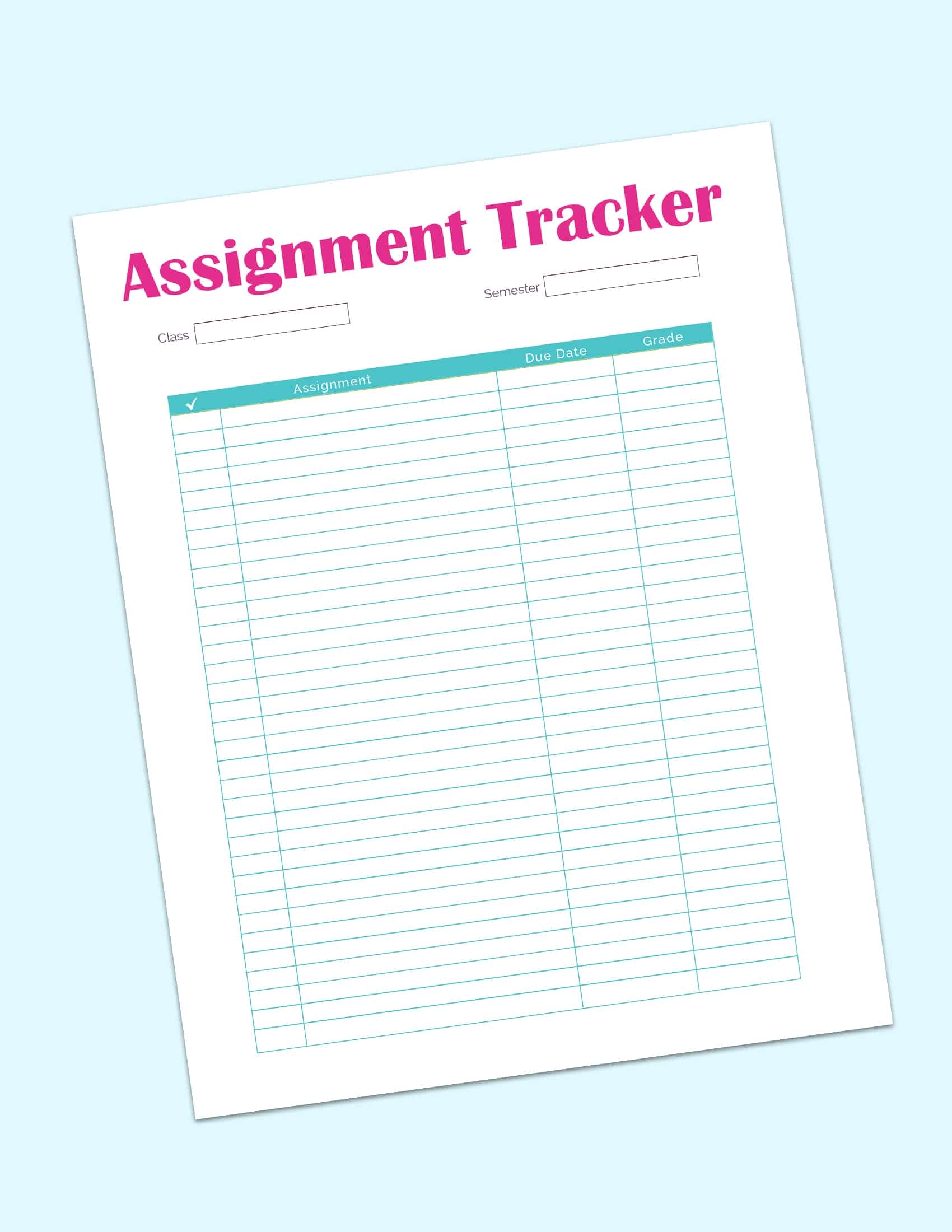 Student Assignment Tracker Template Printable