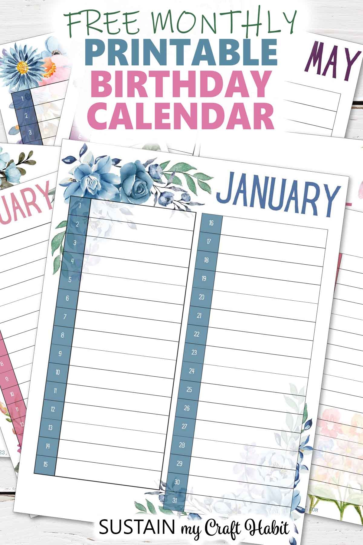 The Best Free Printable Birthday Calendar Sustain My Craft Habit