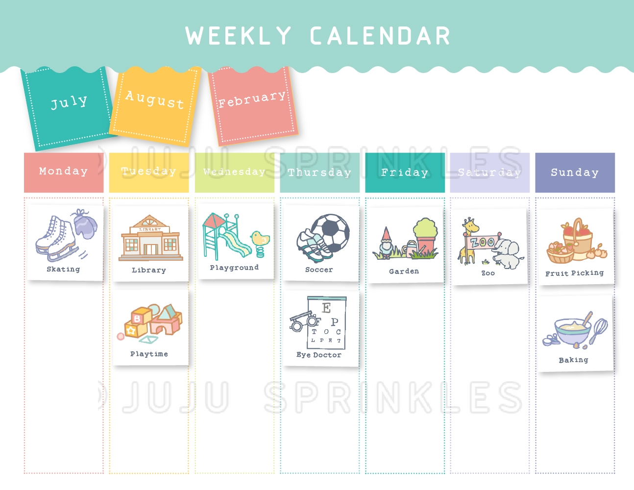 weekly activity calendar printable juju sprinkles