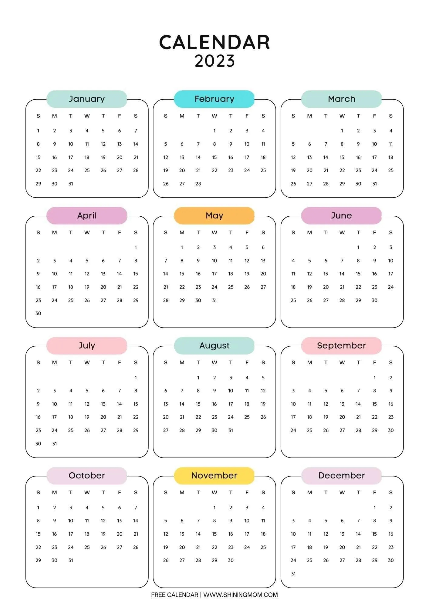 Printable One Page Calendar One Page