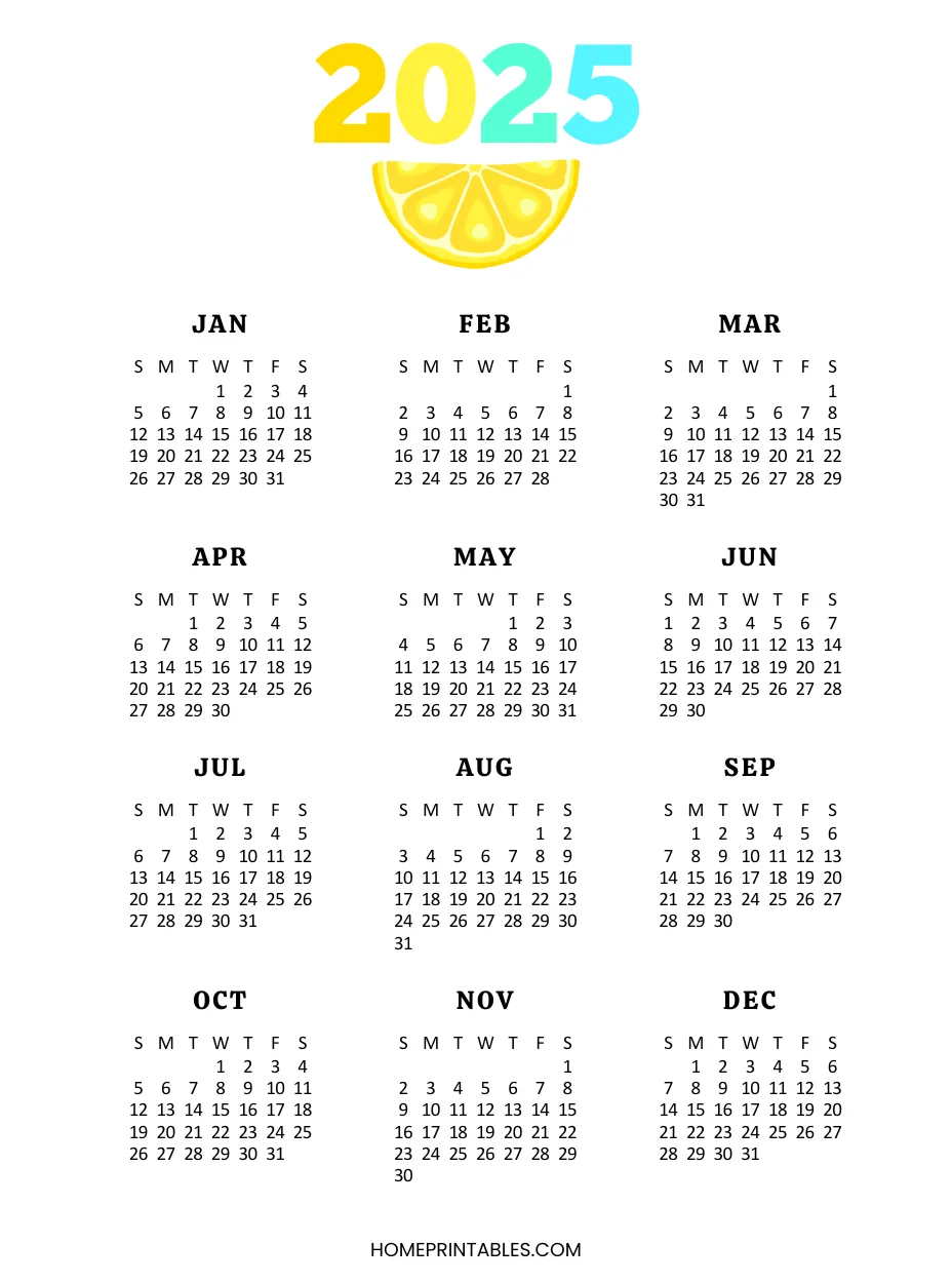 Free Printable One Page With Notes 2025 Calendar