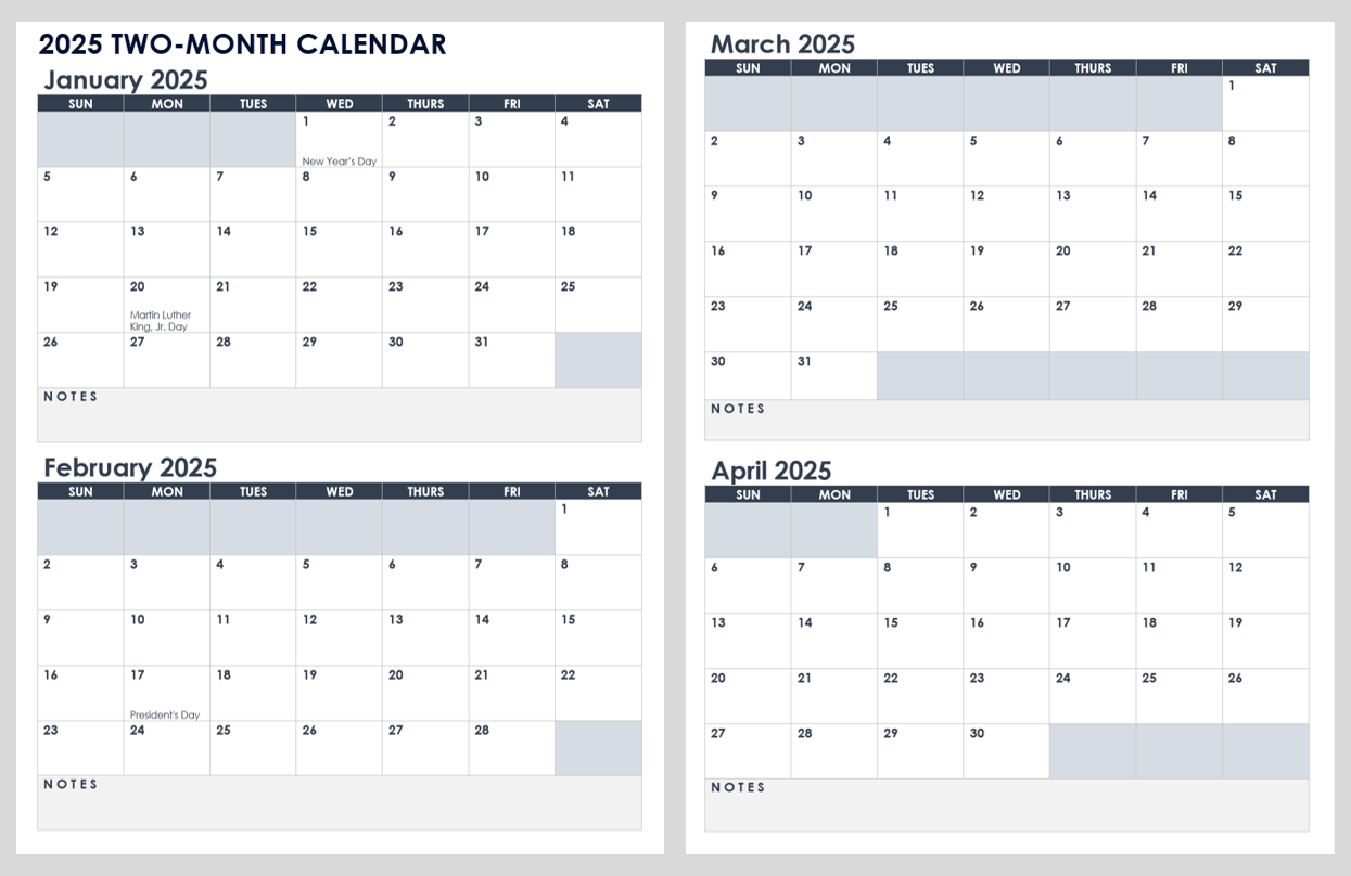 15 free 2025 monthly calendar templates smartsheet