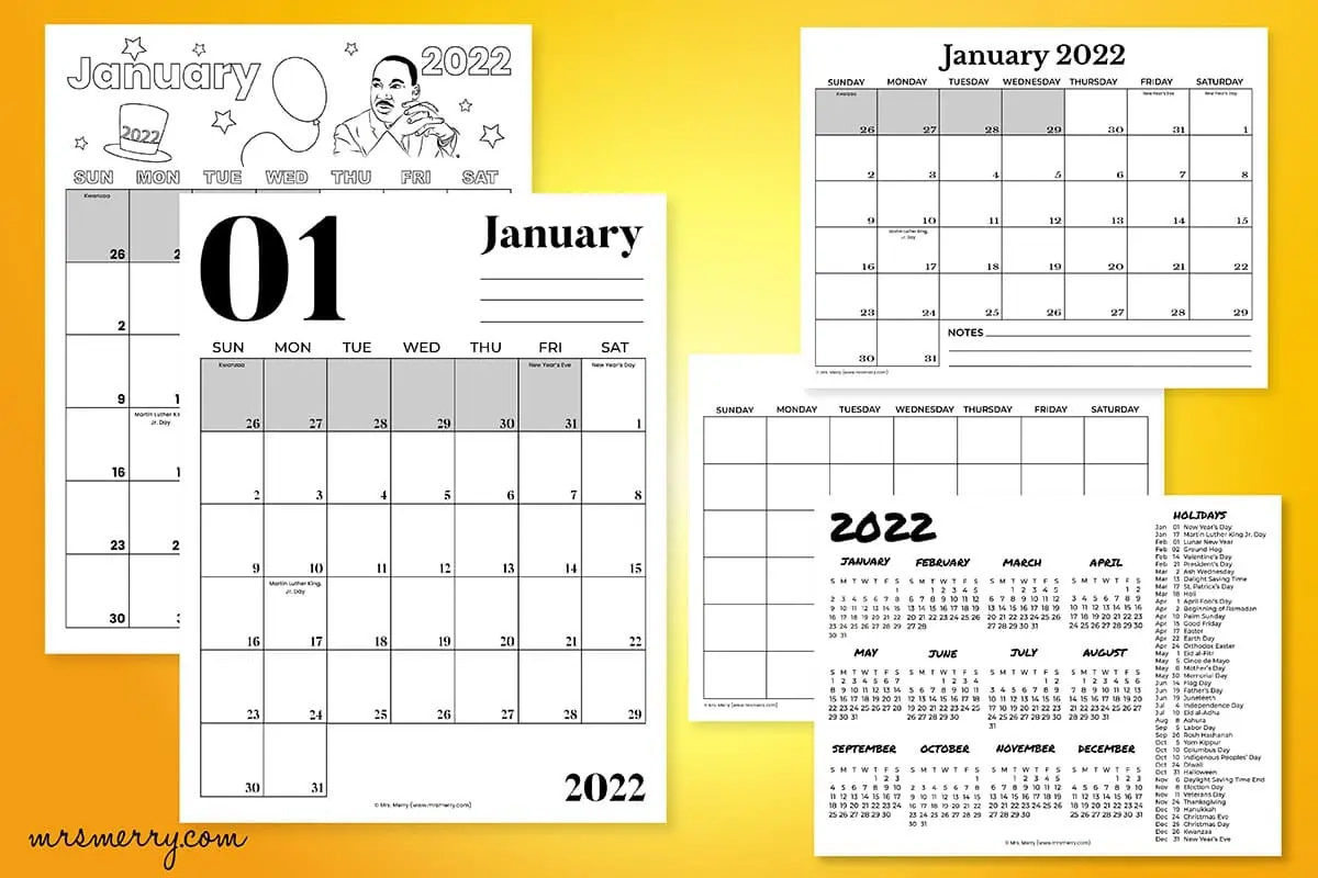 2022 Calendar Printables PDF Bundles Mrs Merry