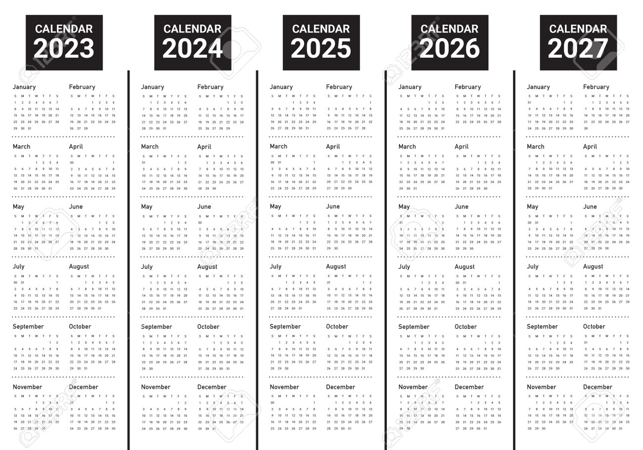 2023 2024 2025 2026 2027 Calendar Year Vector Design Template Simple And Clean Design Royalty Free SVG Cliparts Vectors And Stock Illustration Image 195775862 