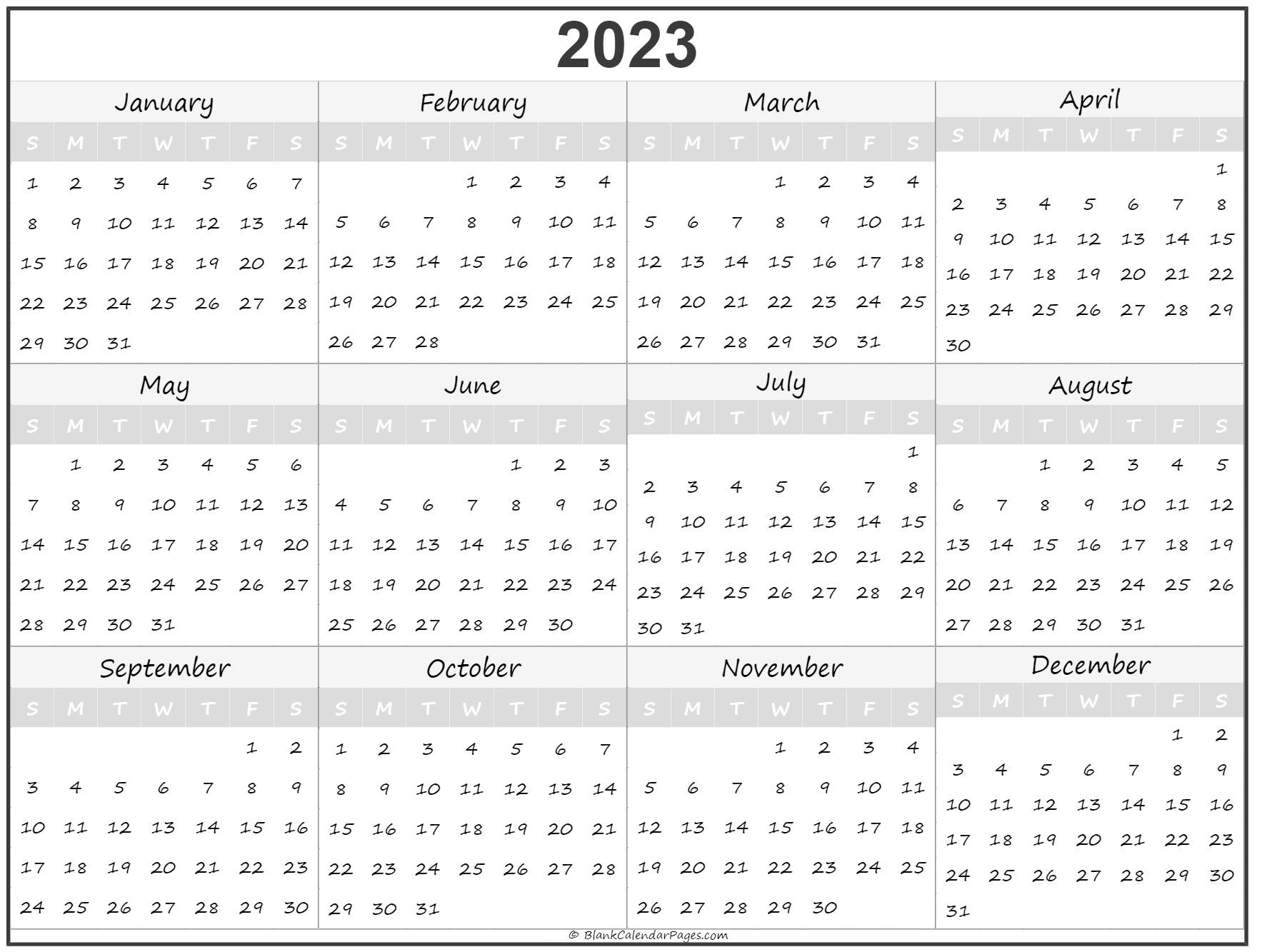 2023 Year Calendar Yearly Printable