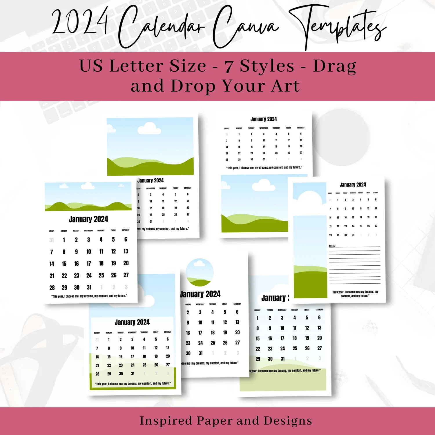 2024 Calendar Canva Template Frame Bundle Set Of 7 Editable Customizable Templates Payhip