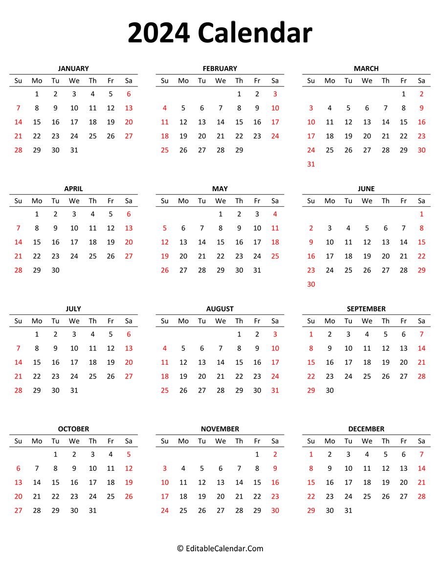 2024 Calendar Portrait Orientation 
