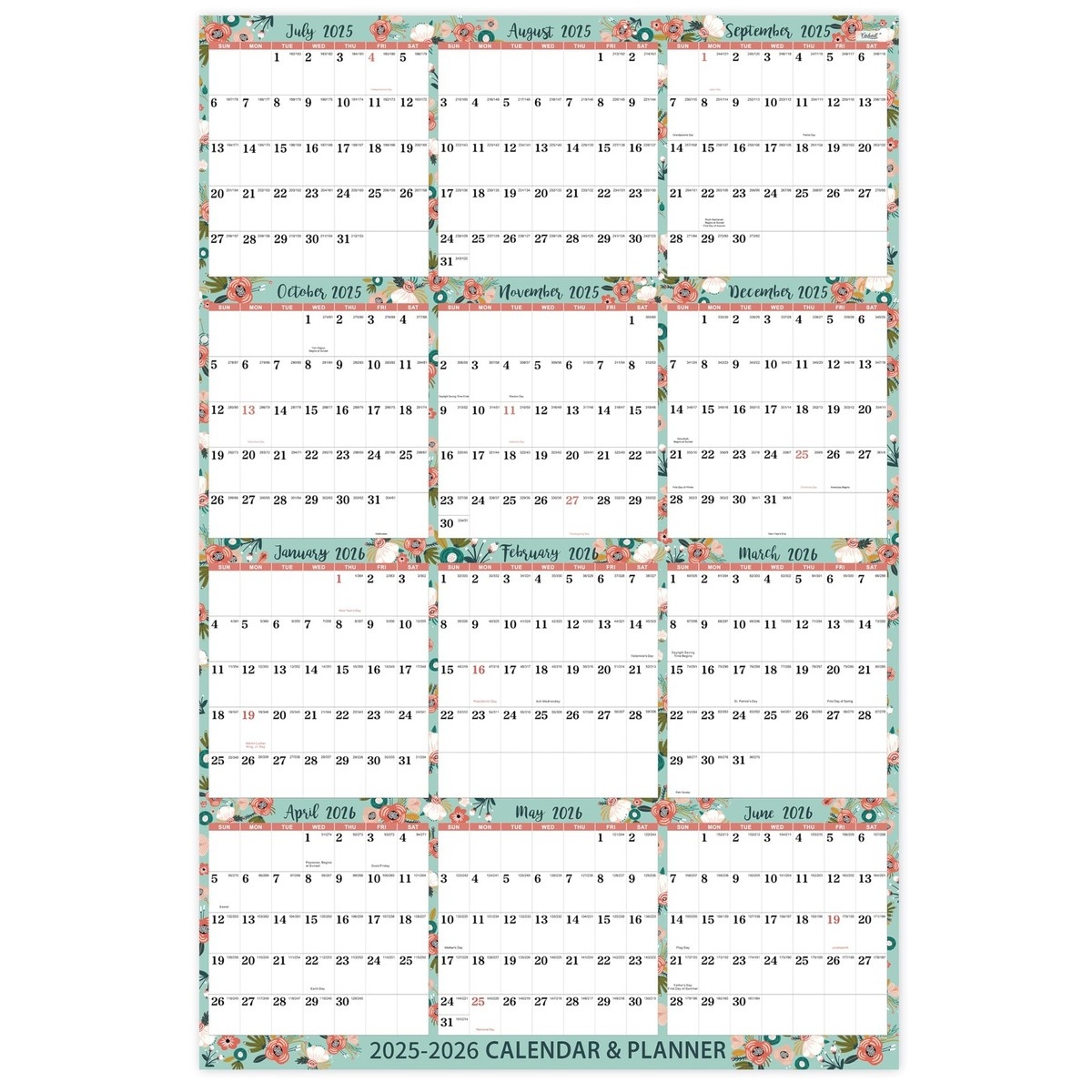 2025 2026 Calendar Yearly 2025 2026 Wall Calendar July 2025 June 2026 2 EBay