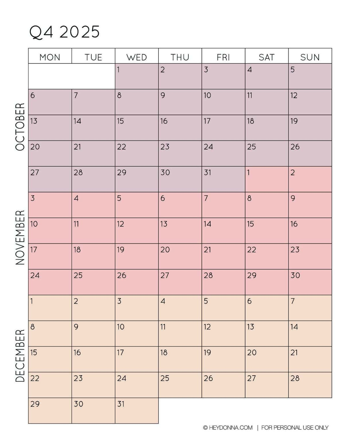 2025 3 month quarterly calendar printables free hey donna