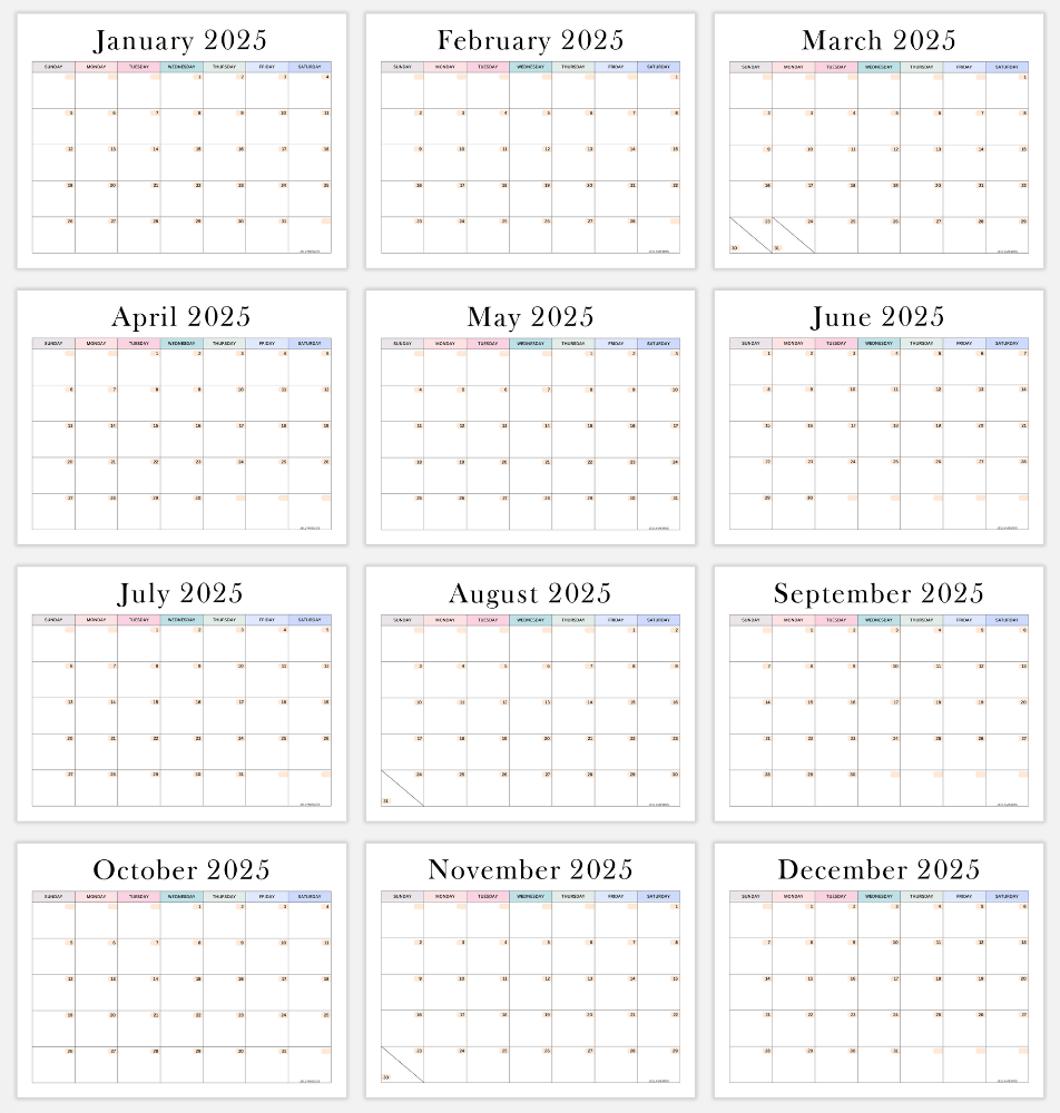 2025 Aesthetic Calendar Printable Vertical Horizontal JellyMemos