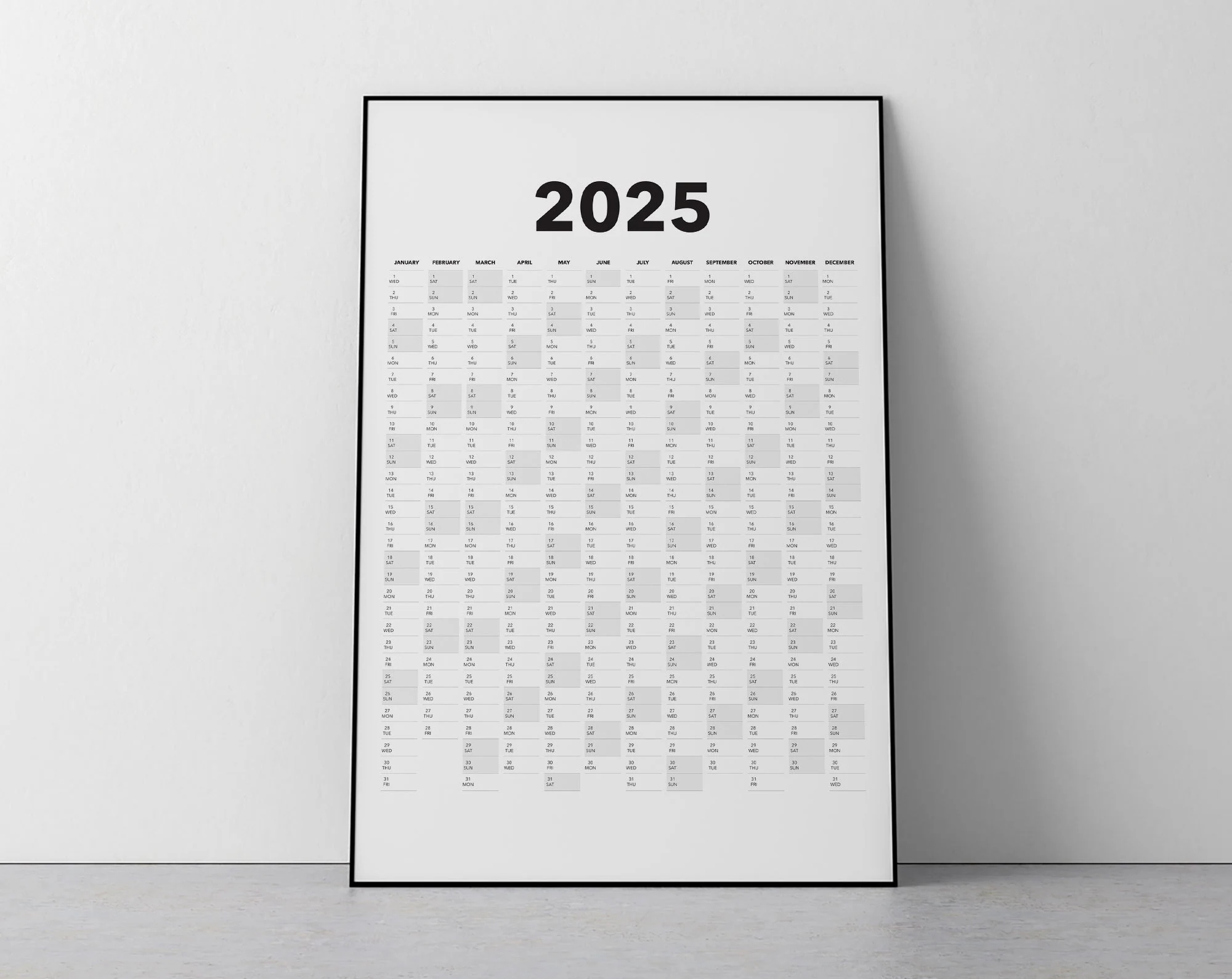2025 calendar blank vertical yearly view extra large wall calendar printable etsy