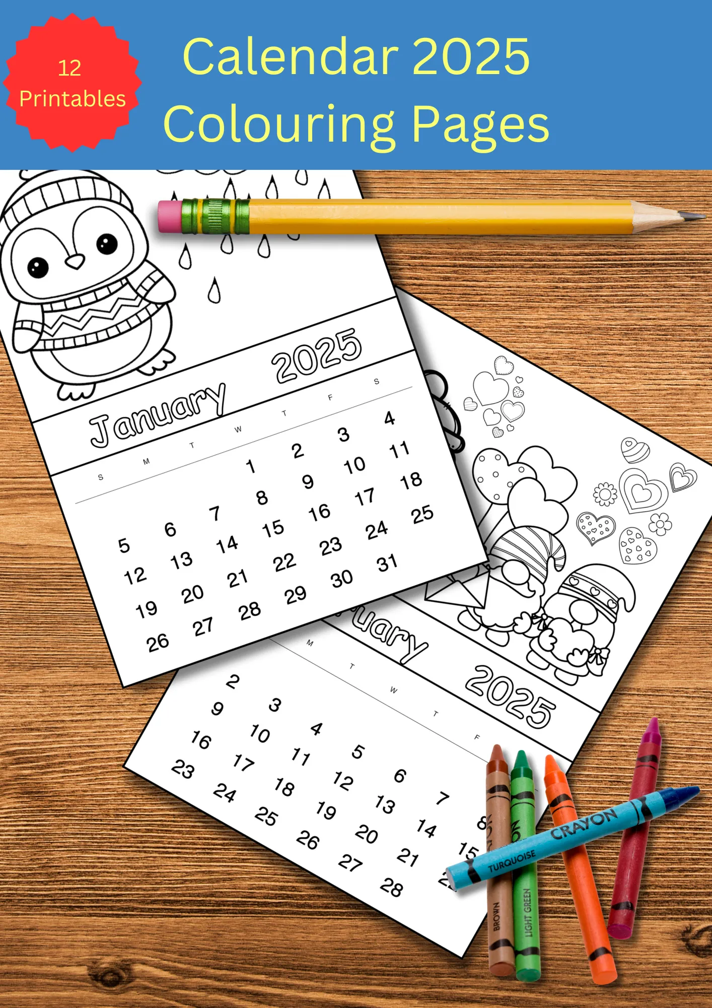 2025 Calendar For Kids With Colouring Pages