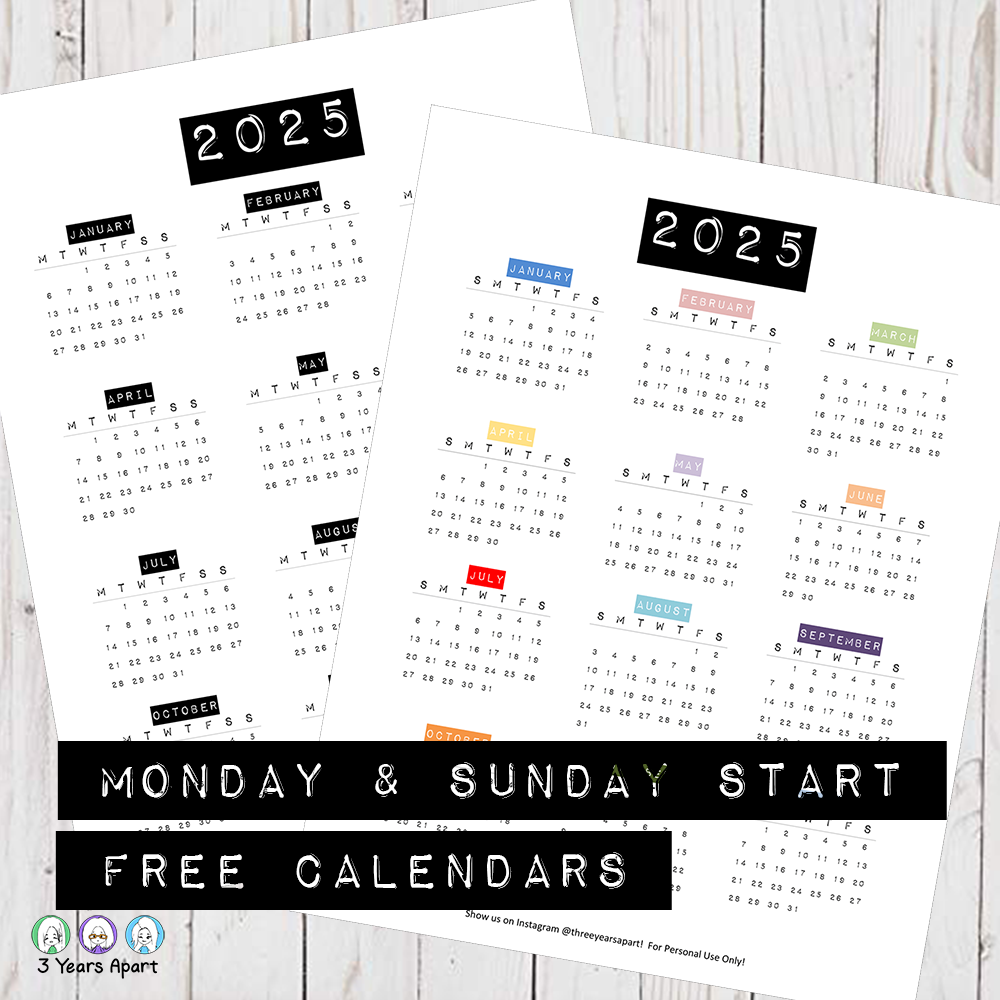 2025 calendar free printable bullet journal and planner free download year at a glance future log 3 years apart