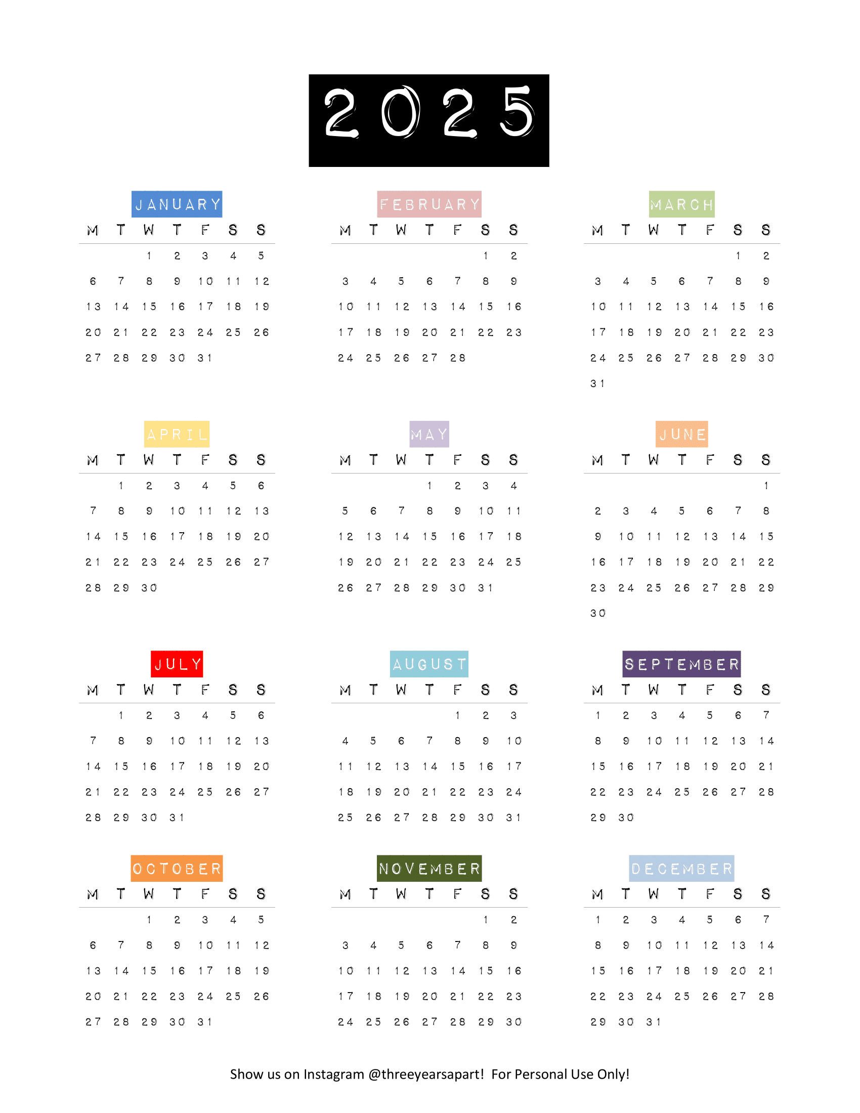 2025 Calendar Free Printable Bullet Journal And Planner Free Download Year at a Glance Future Log 3 Years Apart