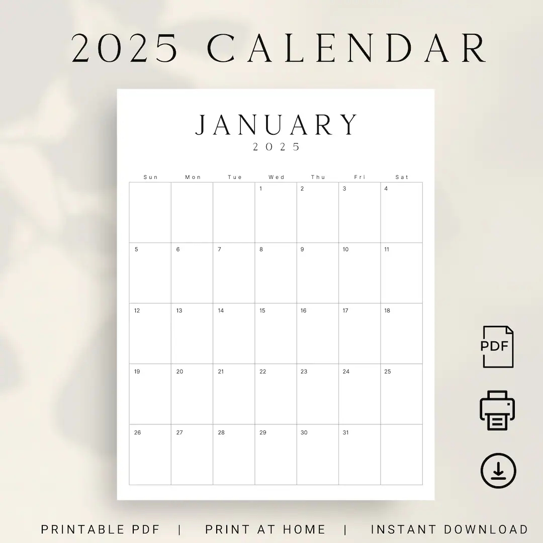 2025 calendar printable 2025 monthly planner portrait 2025 luxe monthly calendar vertical a4 letter size sunday monday start calendar pdf etsy