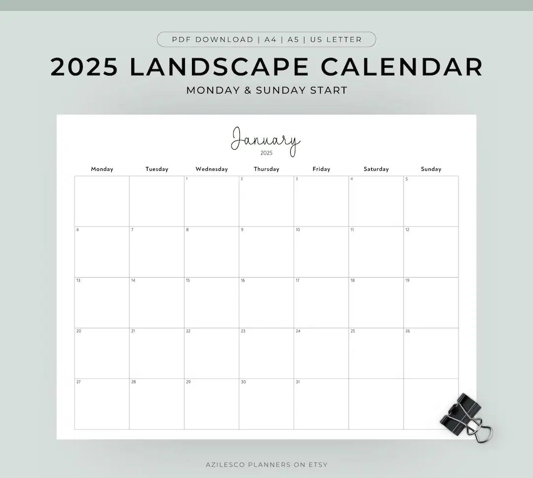 2025 calendar printable landscape minimalist monthly calendar 2025 calendar printable etsy