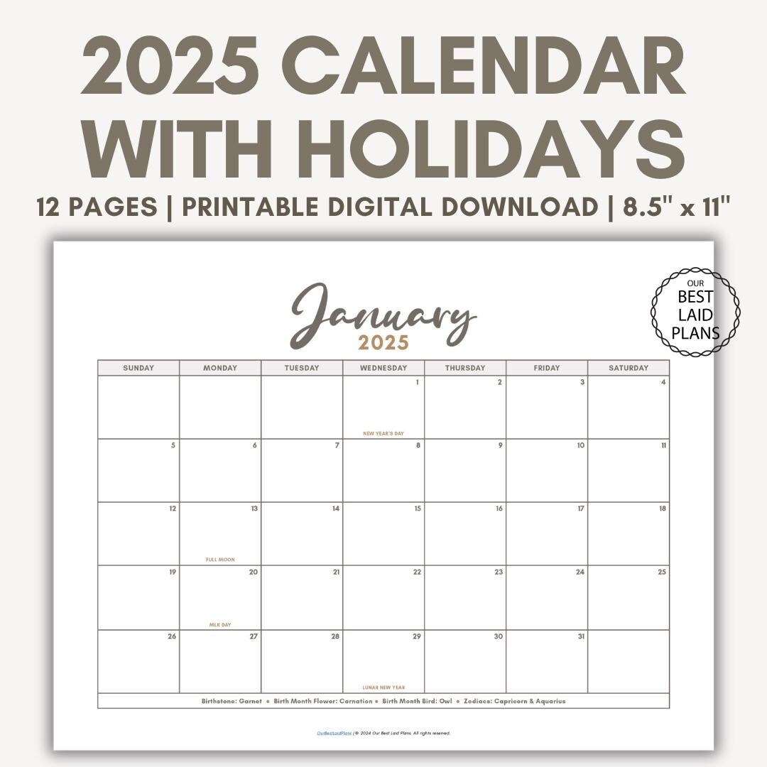 2025 calendar printable pdf 2025 monthly bundle calendar printable year annual 2025 printable calendar landscape 2025 calendar with holidays etsy ireland
