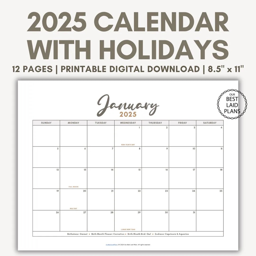 2025 Calendar Printable PDF 2025 Monthly Bundle Calendar Printable Year Annual 2025 Printable Calendar Landscape 2025 Calendar With Holidays Etsy Ireland