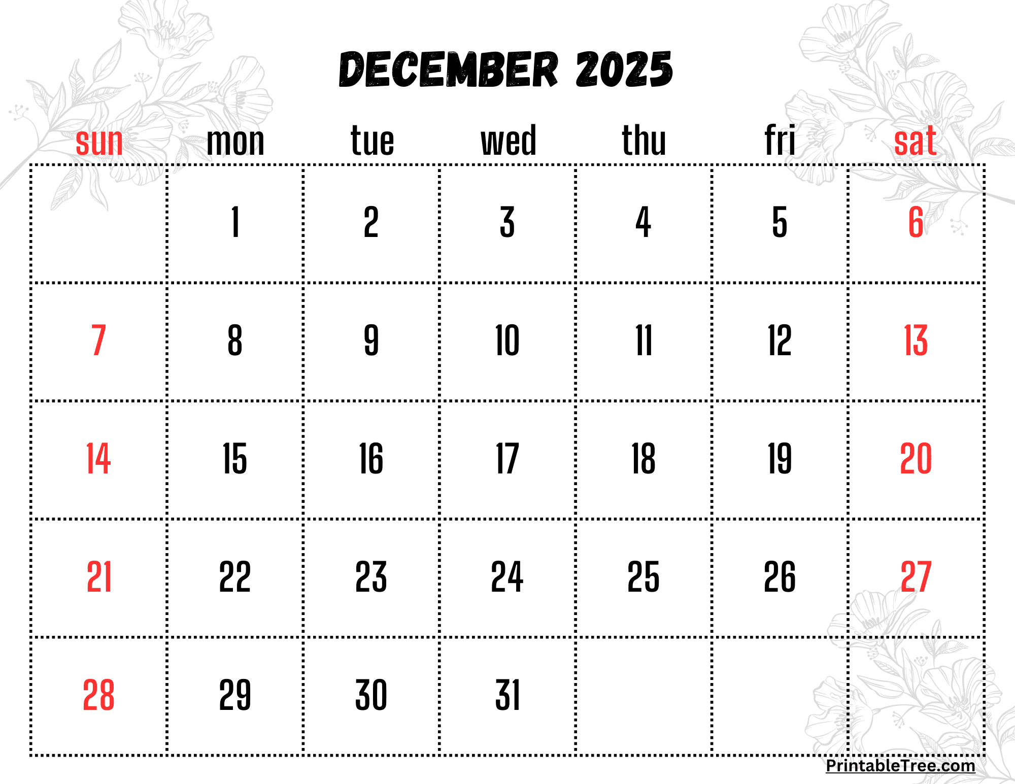 December 2025 Calendar Printable With Holidays