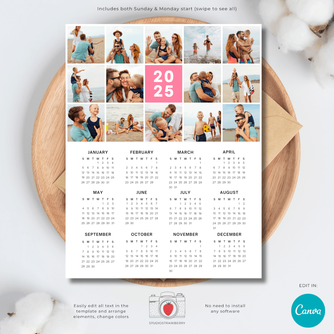 2025 Calendar With Customizable Grid Photo Collage Strawberry Kit 2025 Calendar With Customizable Grid Photo Collage Strawberry Kit