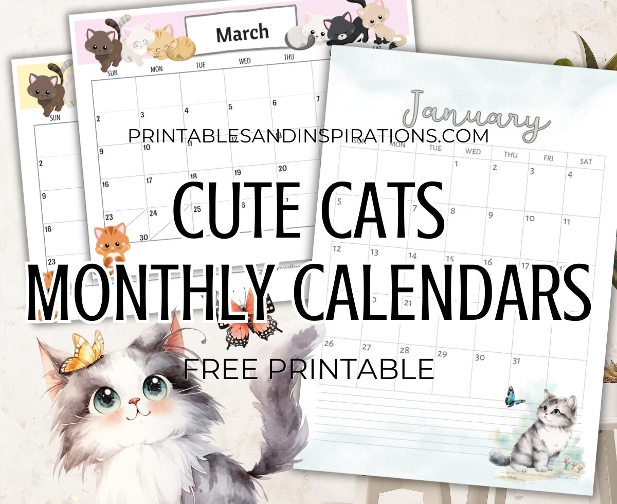 2025 cute cats free printable monthly calendar printables and inspirations