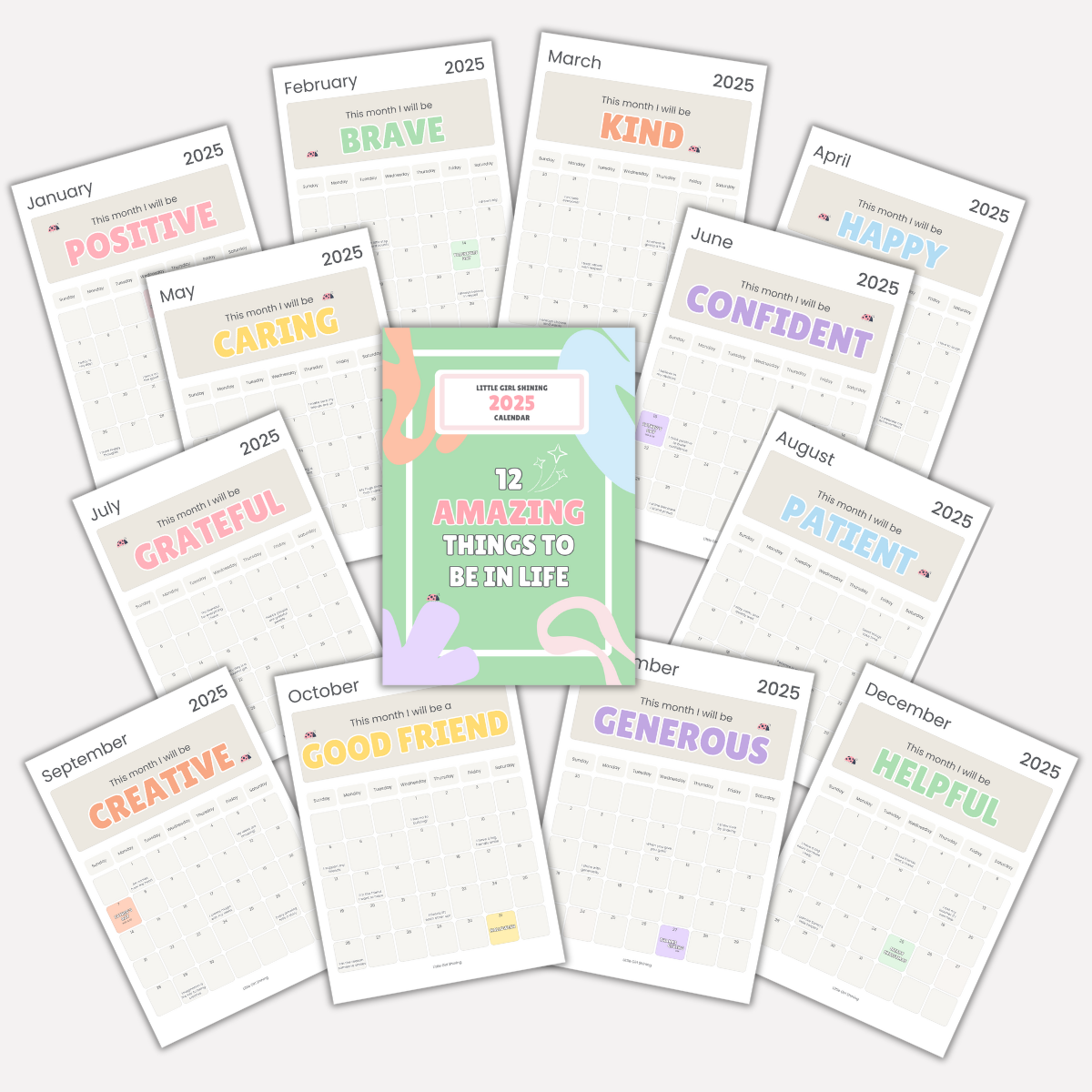 2025 inspirational calendar pack for little girls little girl shining