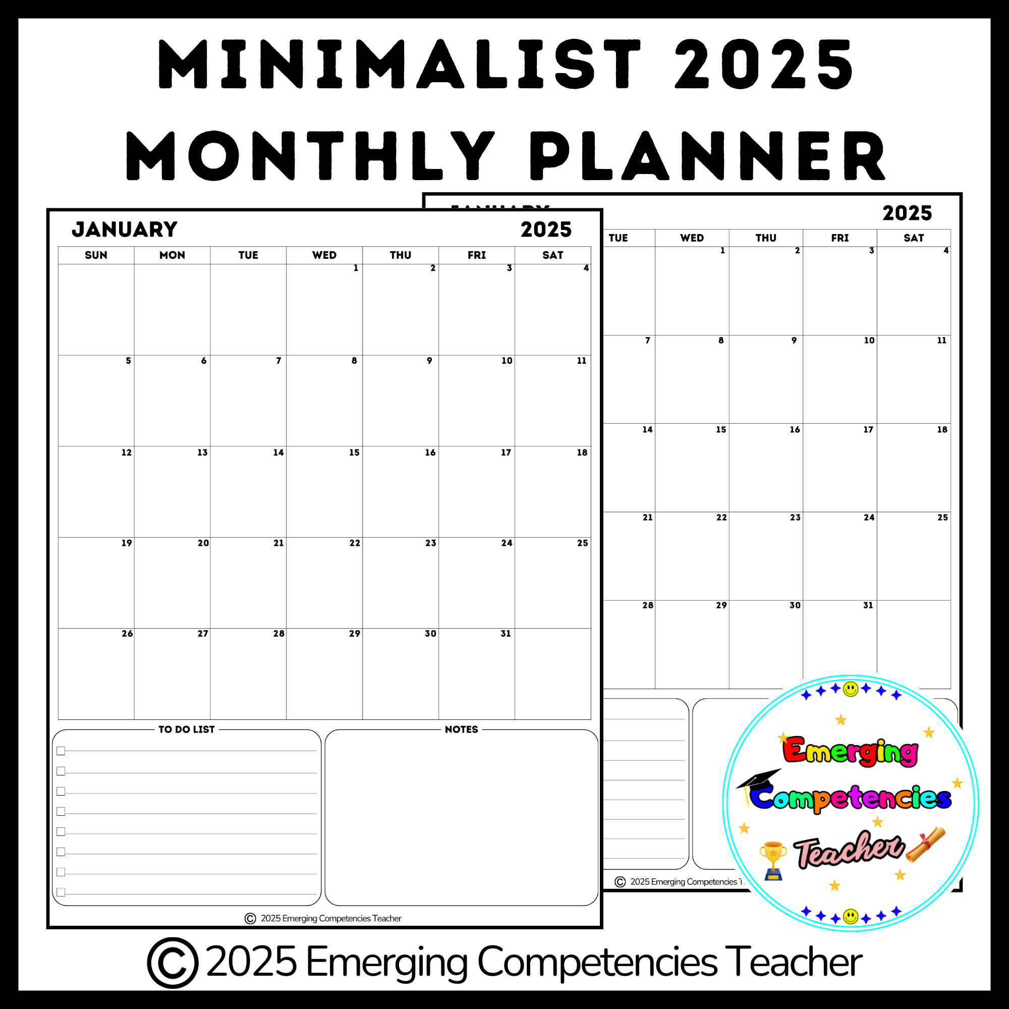 2025 monthly overview on one printable page made by teachers