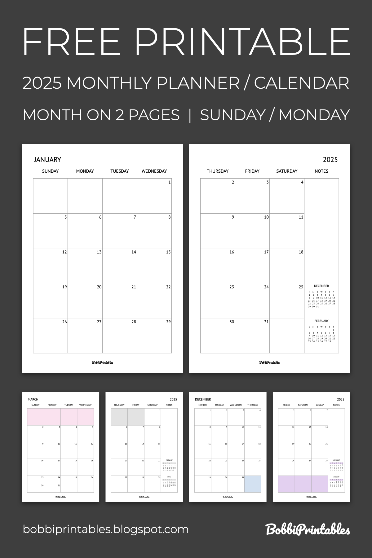 Free Monthly Printable Calendars 2025