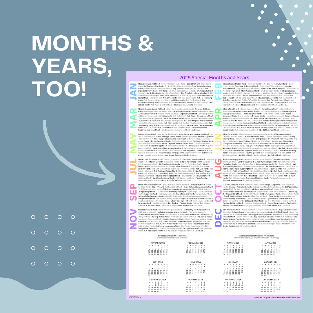 2025 National Holiday Calendar Printable Digital Copy 4000 Events FREE Access To Descriptions