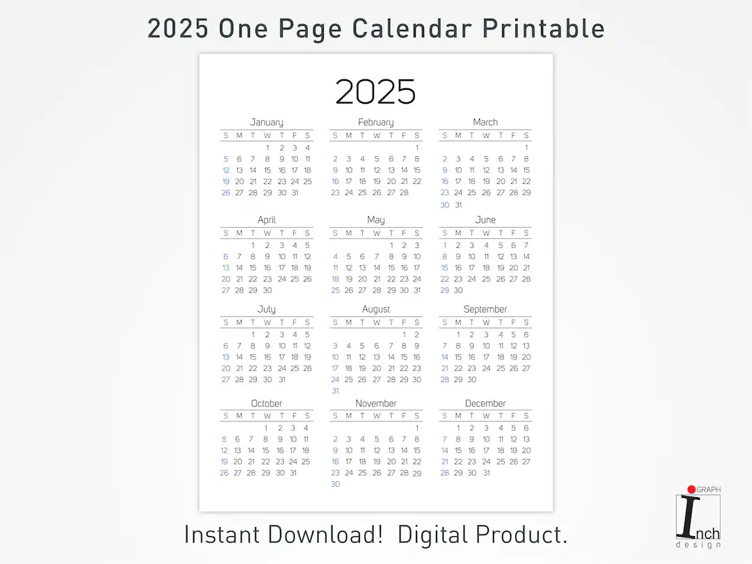 2025 Printable Calendar 12 Months One Page Calendar Wall Calendar 2025 Desk Calendar Minimalist Home Calendar Decoration Etsy New Zealand