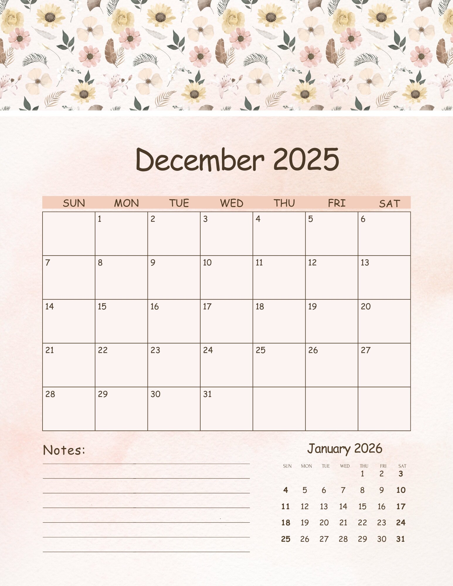 2025 Printable Calendar Templates Etsy