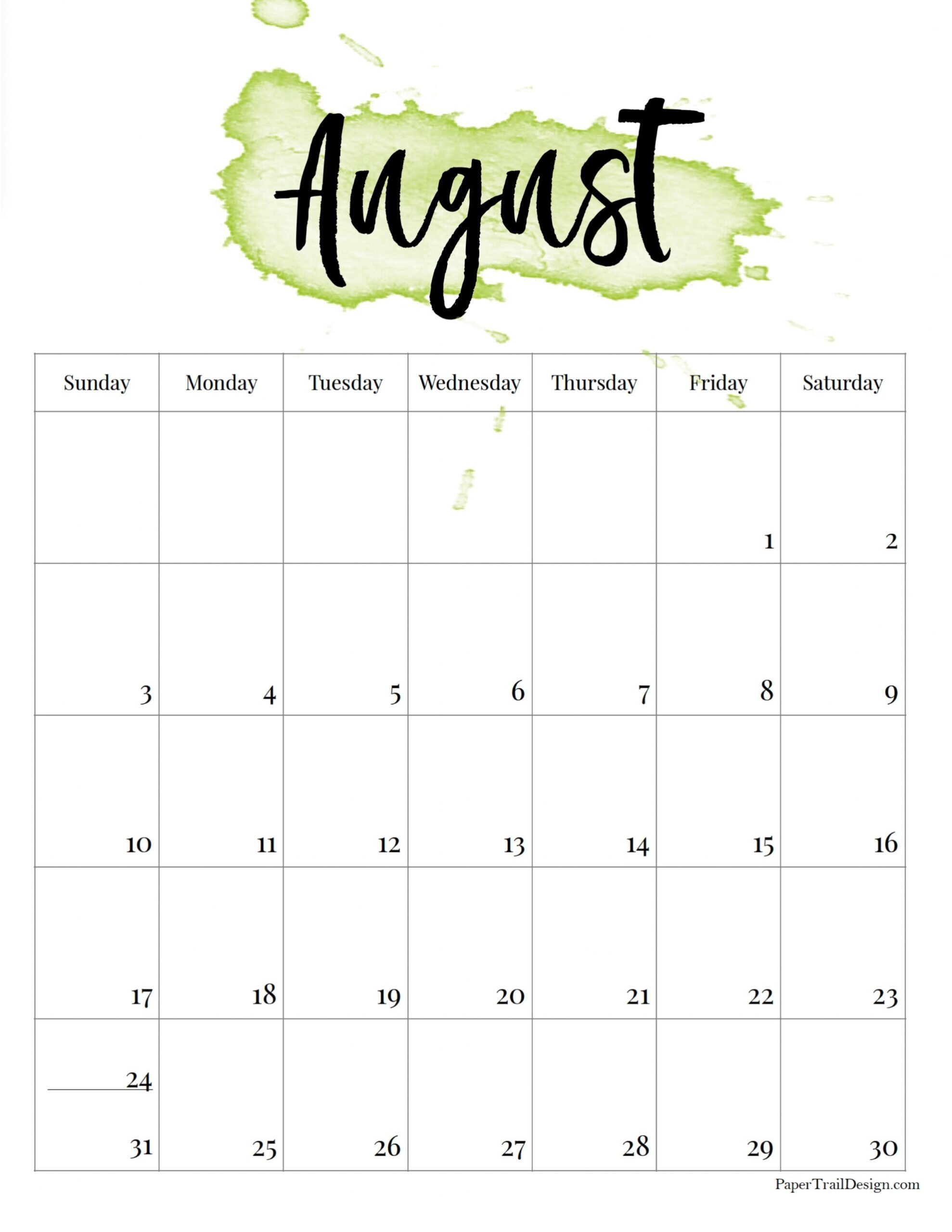 Printable Aug 2025 Calendar