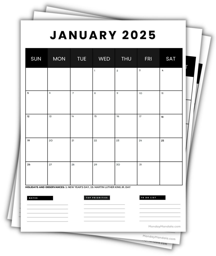 85 X 11 2025 Printable Calendar