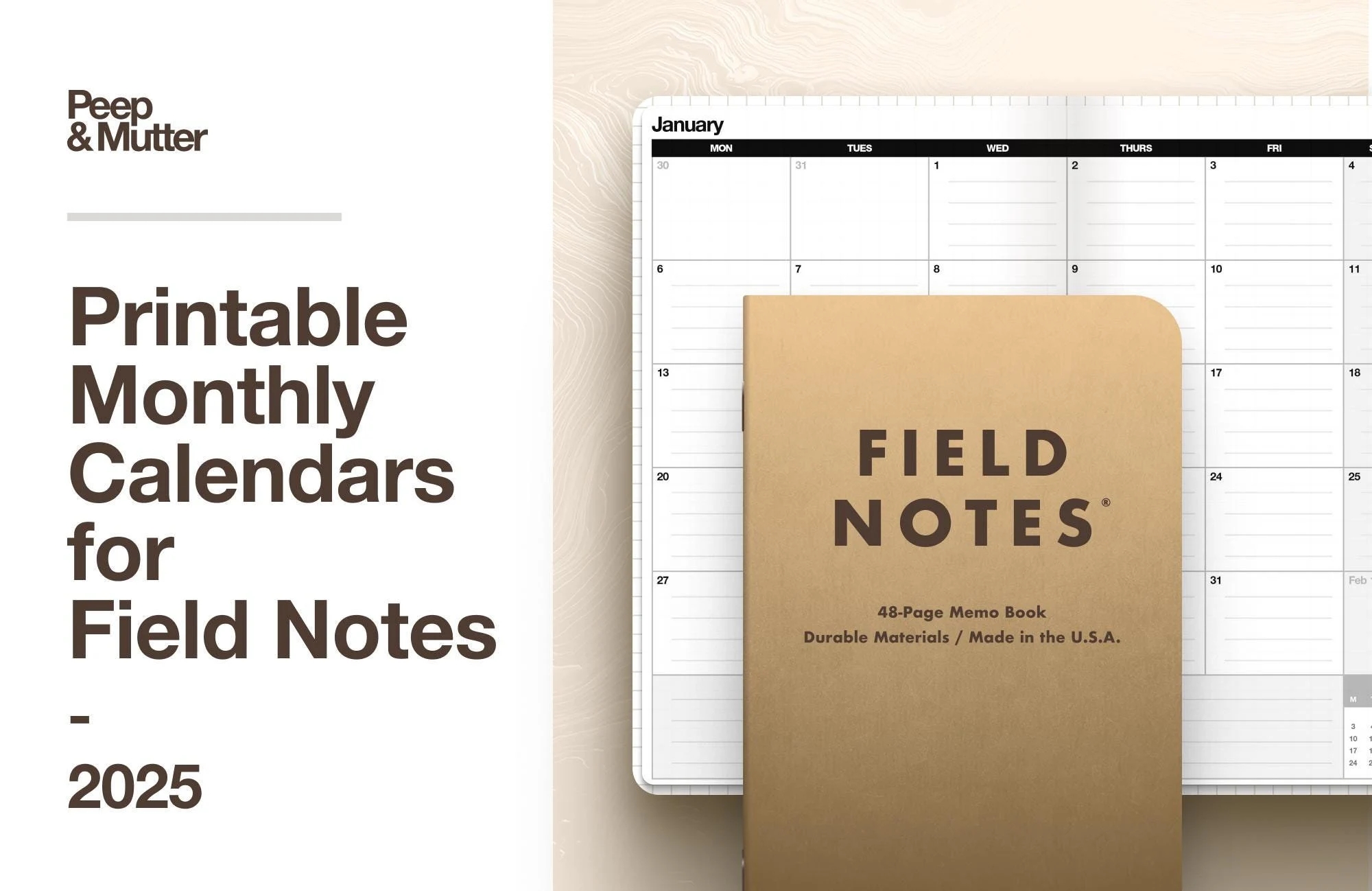 2025 Printable Monthly Calendars For Field Notes Etsy