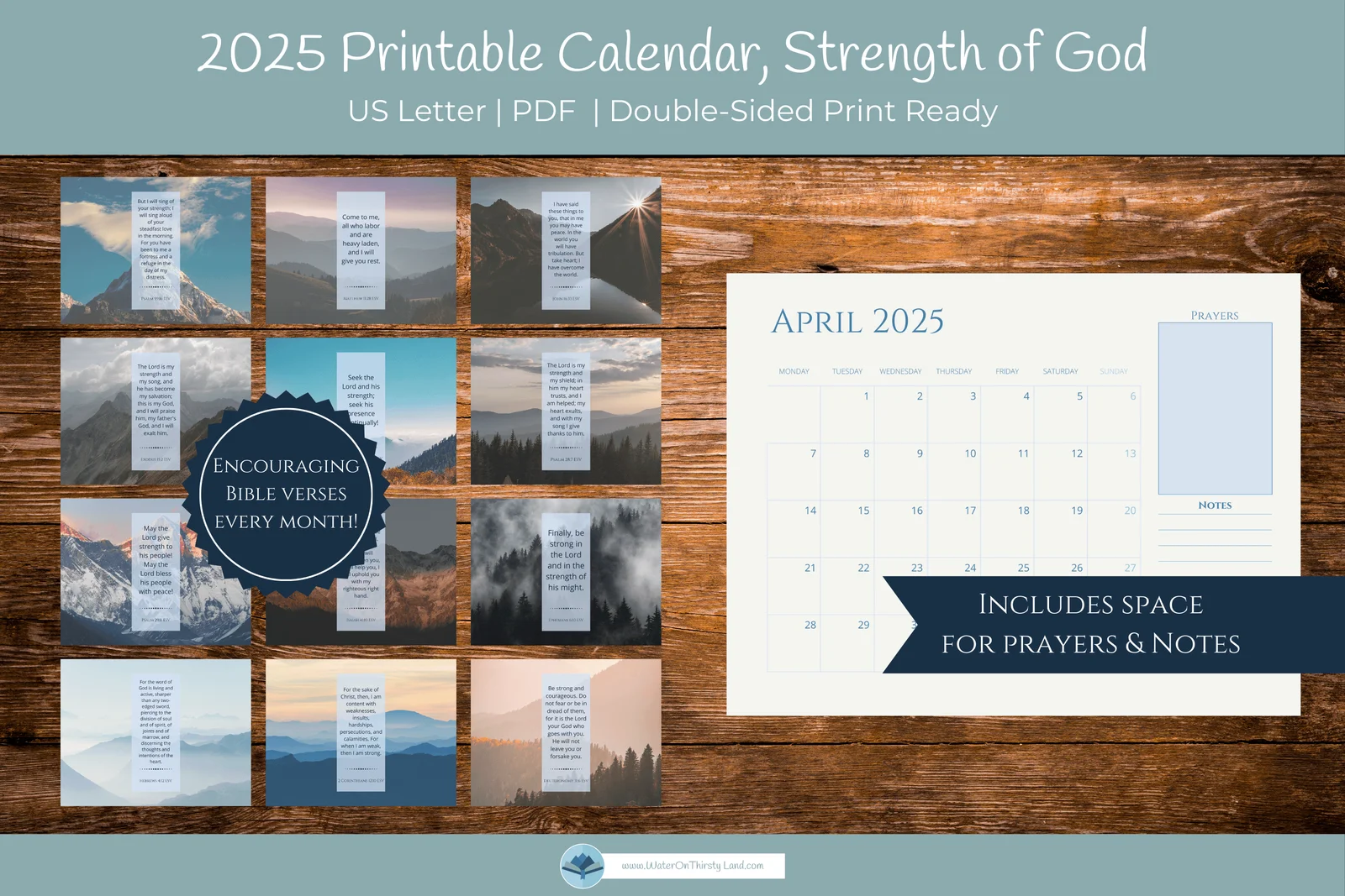 2025 Printable Strength Of God Calendar Water On Thirsty Land