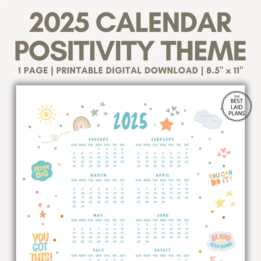 2025 year at a glance calendar positivity printable cute 2025 calendar digital 2025 calendar positivity mental health gifts year at a glance etsy