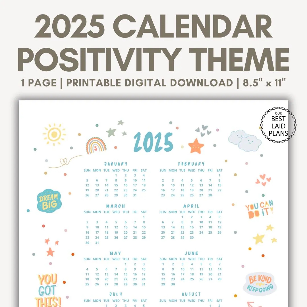 2025 Year At A Glance Calendar Positivity Printable Cute 2025 Calendar Digital 2025 Calendar Positivity Mental Health Gifts Year At A Glance Etsy