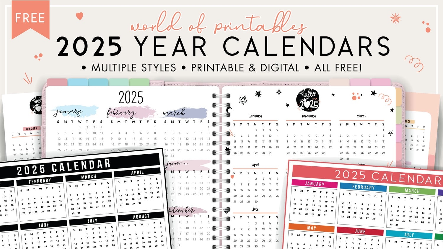 2025 year calendars 70 best printables world of printables