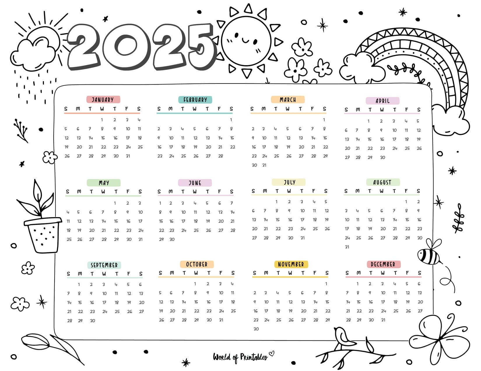2025 year calendars 70 best printables world of printables