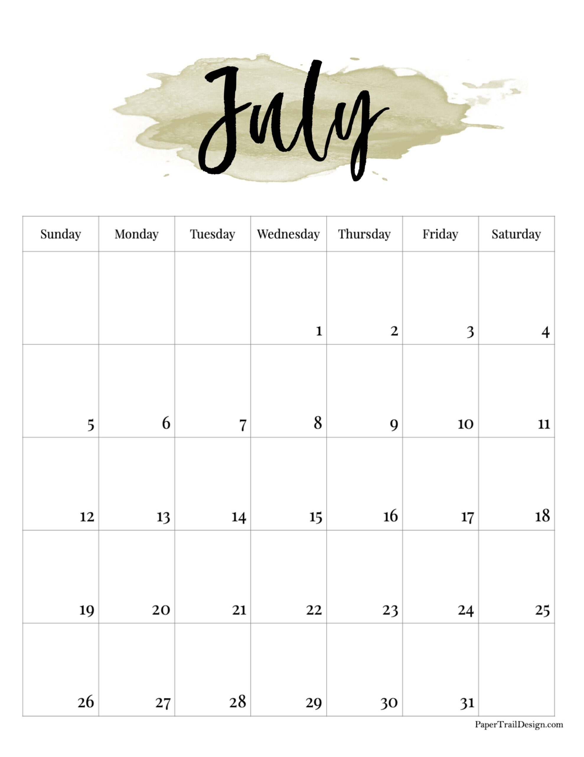 2026 Printable Calendar Watercolor Paper Trail Design