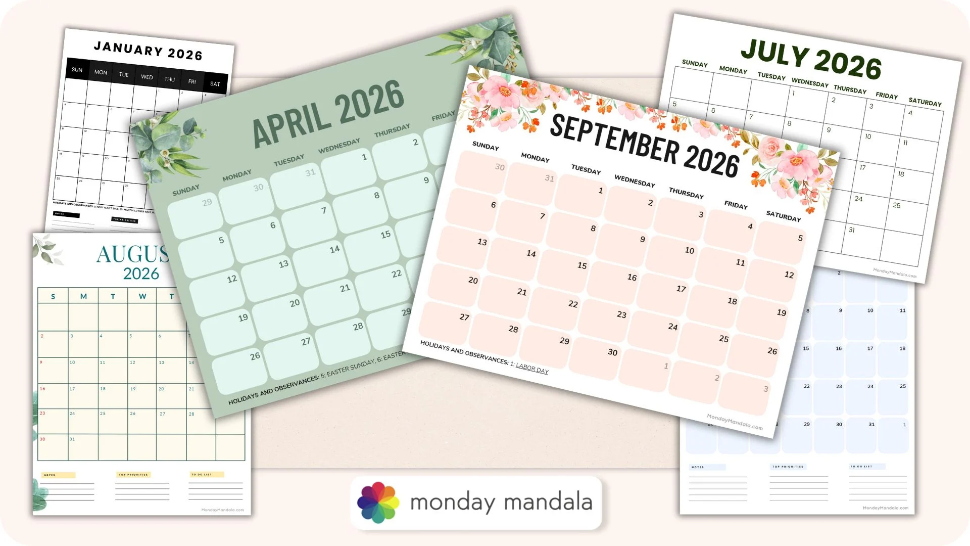 Blank Monthly Calendars 2026 Printable