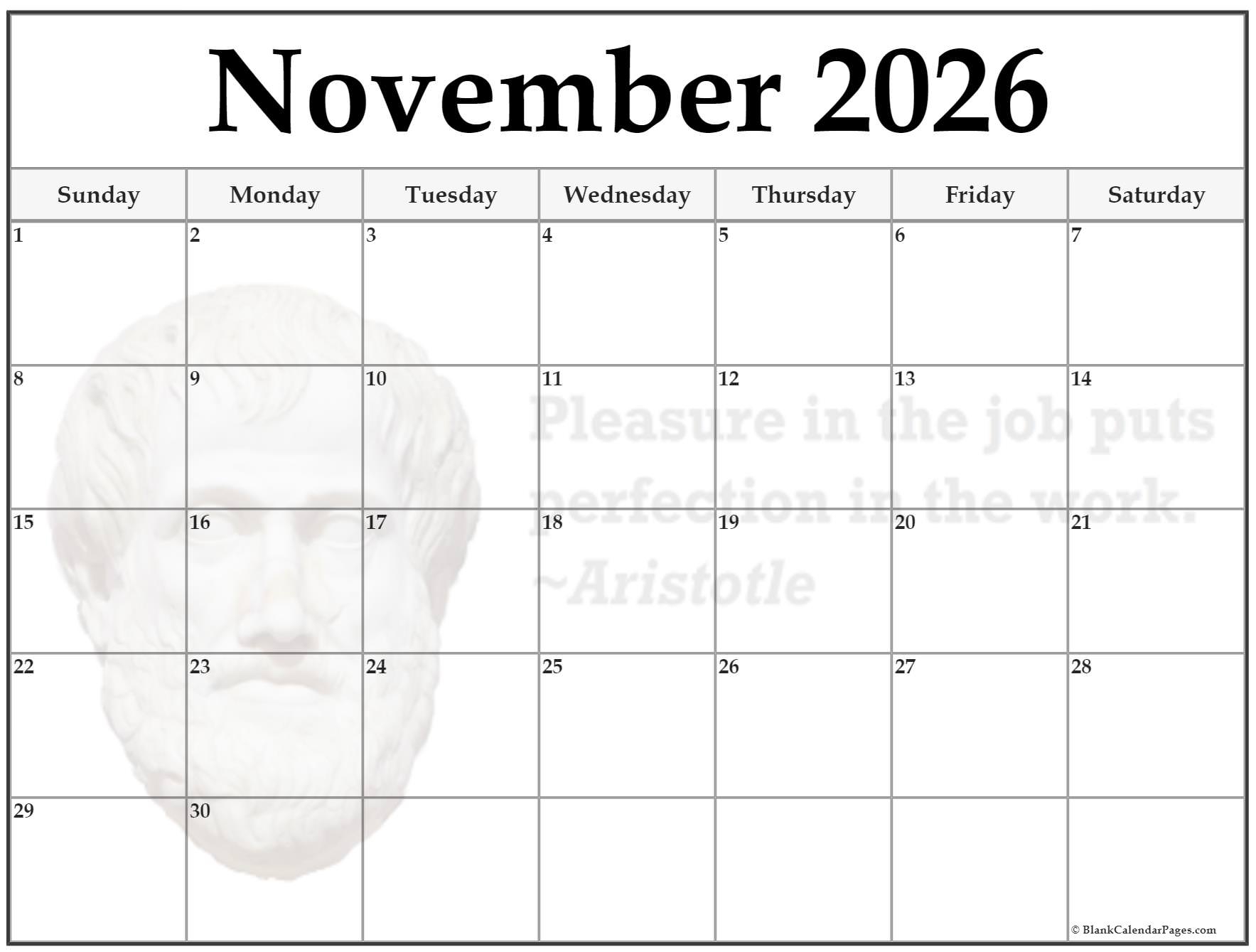 November Blank Calendar 2026 Printable