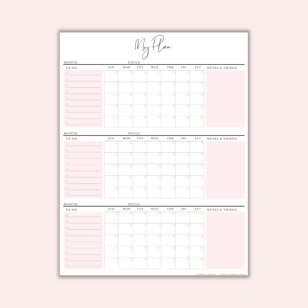 3 month calendar 3 month printable calendar 90 day plan instant download wall calendar large wall calendar etsy
