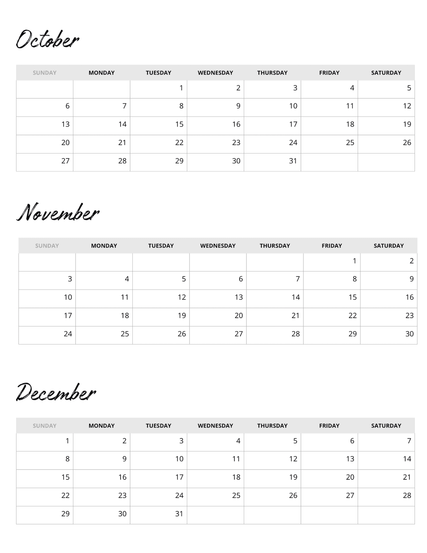3 Month Calendar And Planner Instant Download