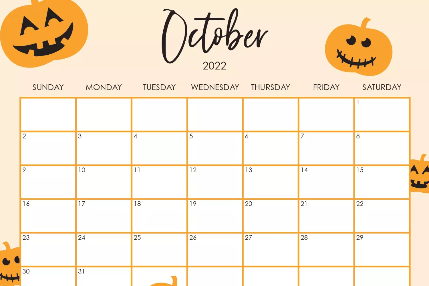 October Printable Calendar Free