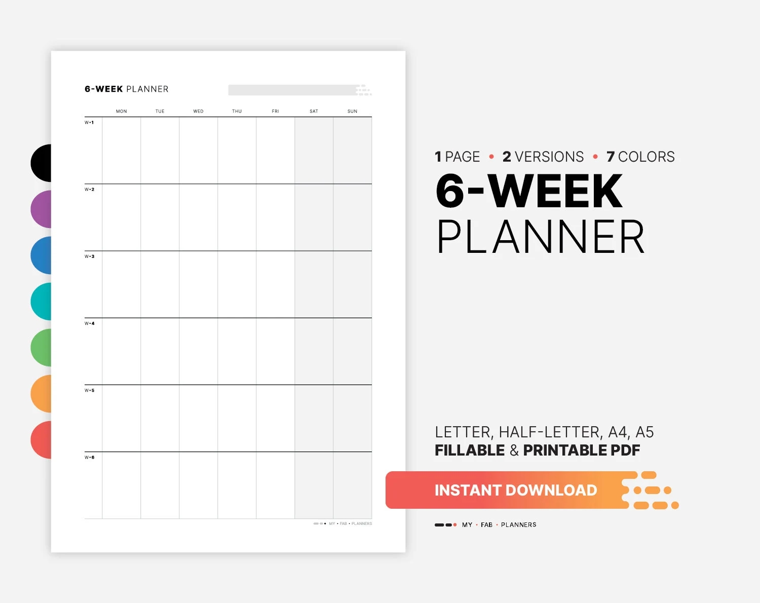 6 week Calendar Planner Fillable Work Productivity Goal Tracker Organization Dashboard Printable Half Letter A4 A5 PDF Template Etsy