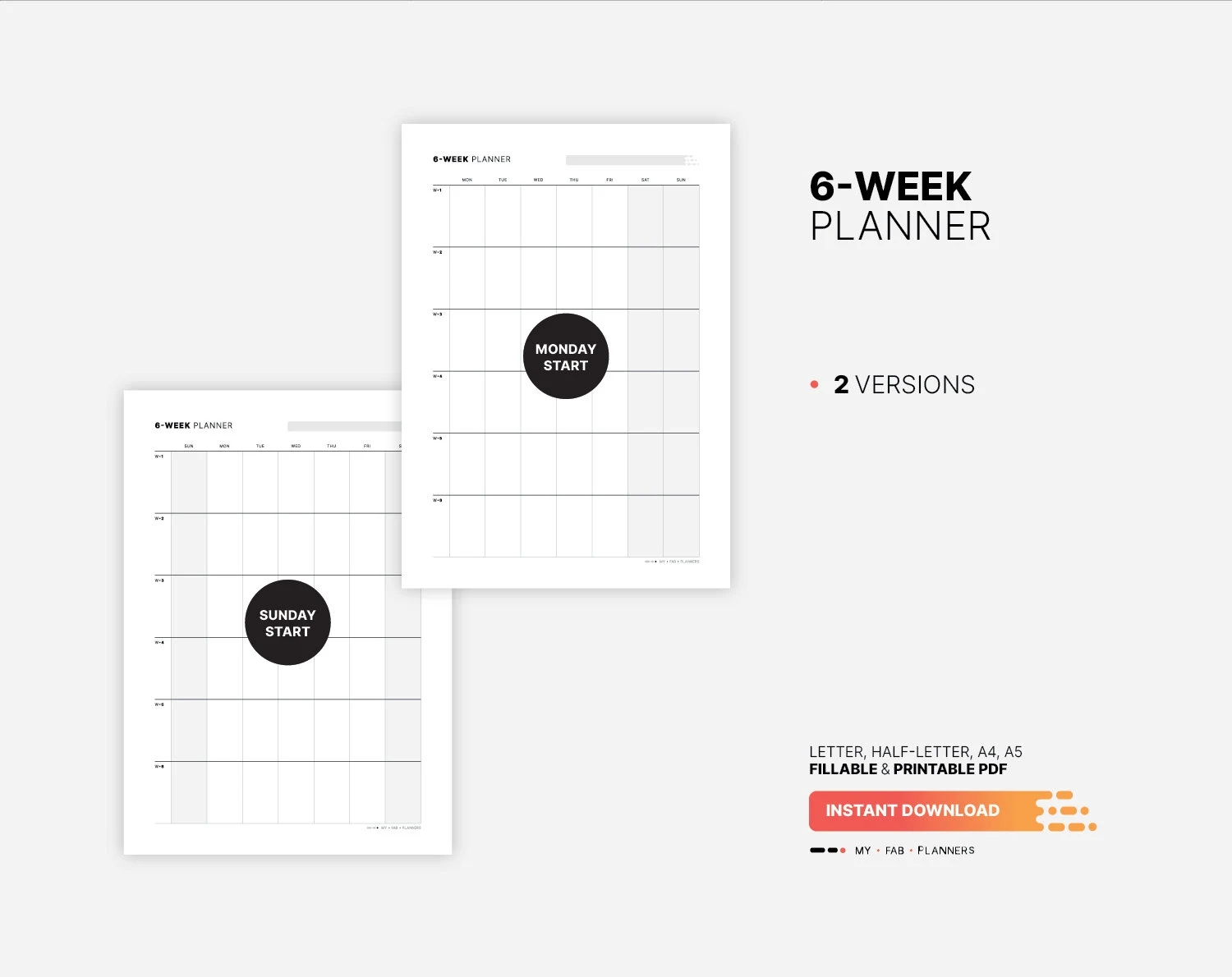 6 week Calendar Planner Fillable Work Productivity Goal Tracker Organization Dashboard Printable Half Letter A4 A5 PDF Template Etsy