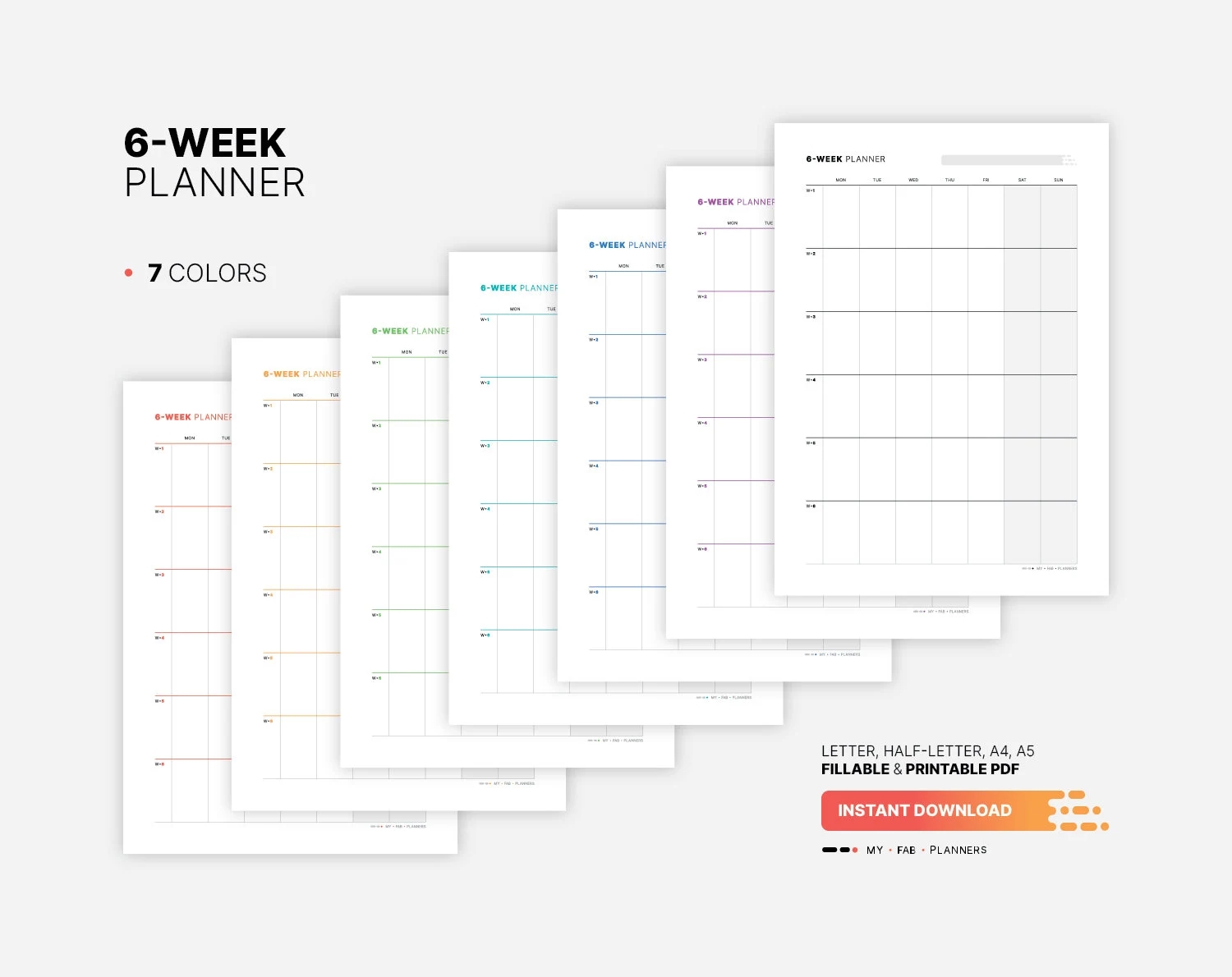 6 week Calendar Planner Fillable Work Productivity Goal Tracker Organization Dashboard Printable Half Letter A4 A5 PDF Template Etsy