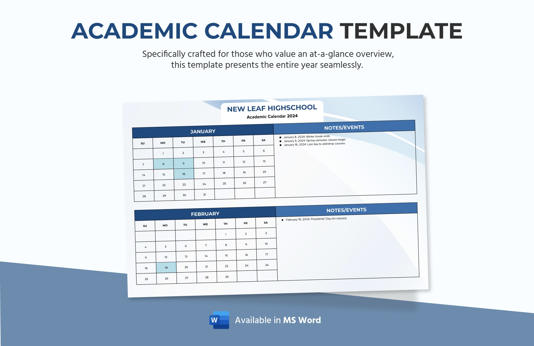 Free Printable Academic Calendar