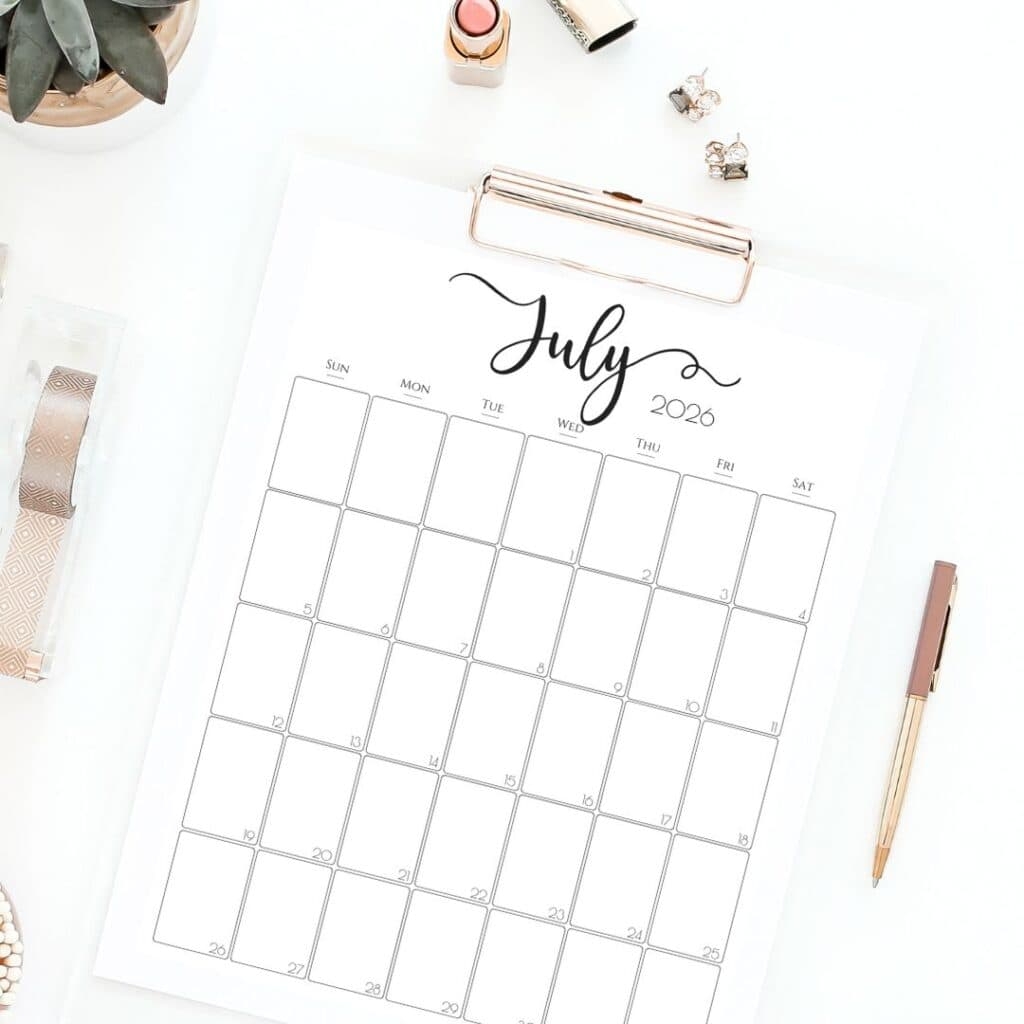 Aesthetic Printable Vertical Calendar 2026 By Saturday Gift